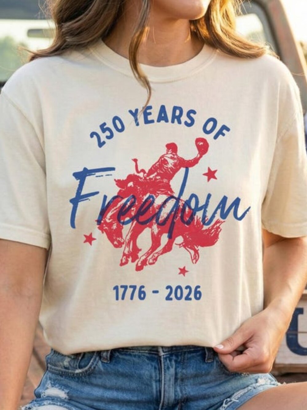 250 Years of Freedom Bucking Horse Tee, 1776-2026 Western Shirt